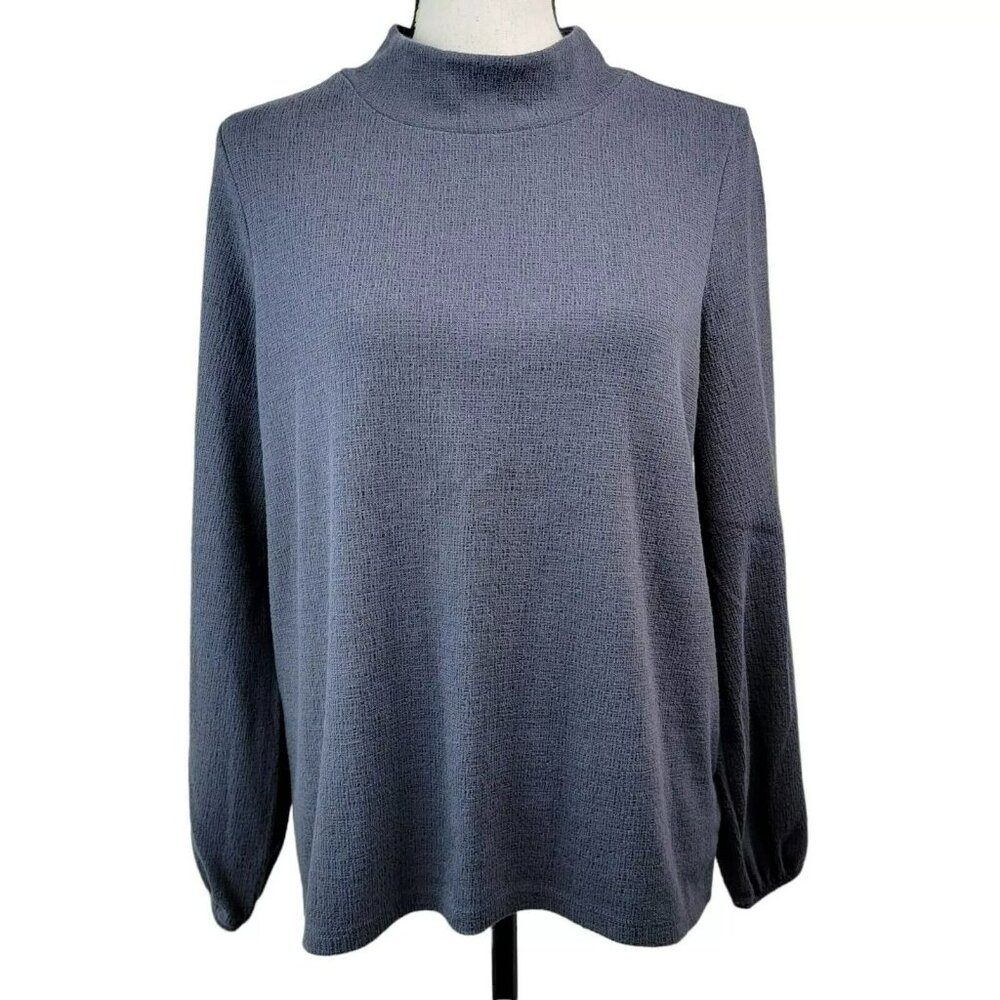 Old Navy‎ Mock Neck Top Womens Sz M Gray Gauzy Blouse Shirt Minimalist Capsule
